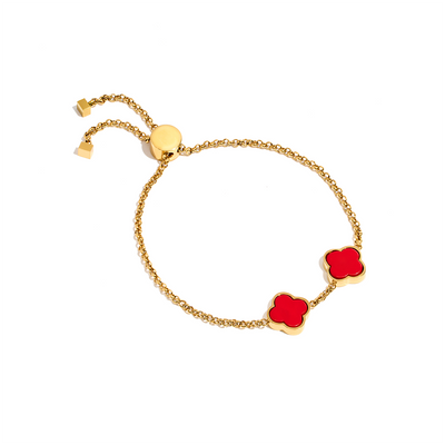 Red Custom Clover Name Bracelet (Gold)