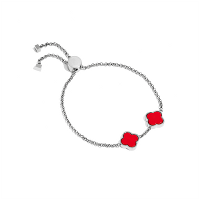 Red Custom Clover Name Bracelet (Silver)