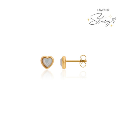 Blue Heart Stud Earrings (Gold)