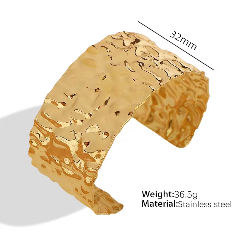 JEWELRY SZ19-24 2024 Vintage Heavy Textured Feeling Water Wave Design Open Bangle Stainless Steel Bracelet Wholesale