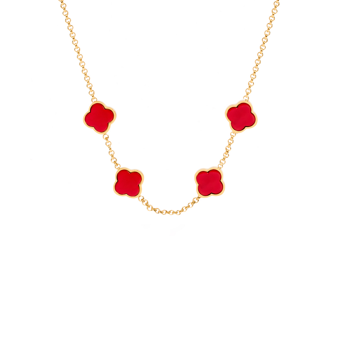 Red Custom Clover Name Necklace (Gold)
