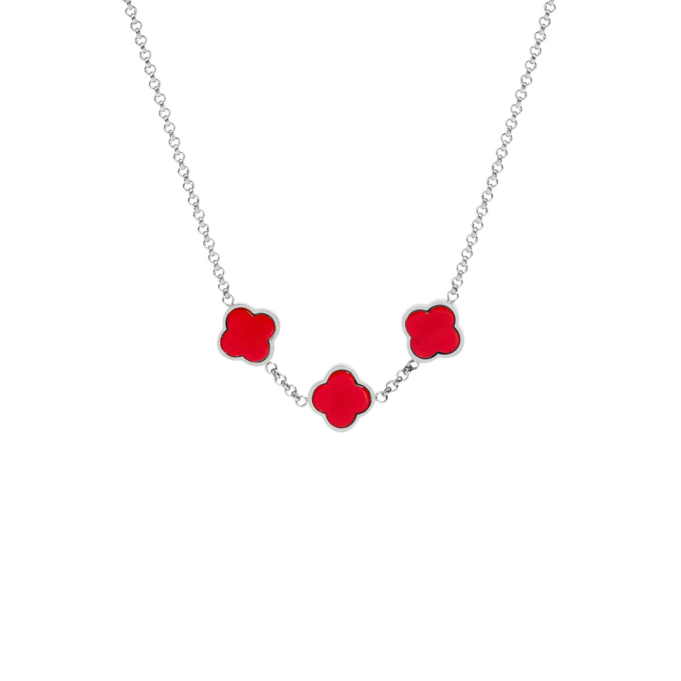 Red Custom Clover Name Necklace (Silver)