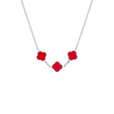 Red Custom Clover Name Necklace (Silver)