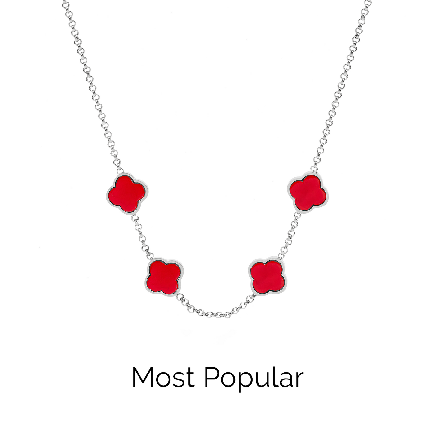 Red Custom Clover Name Necklace (Silver)