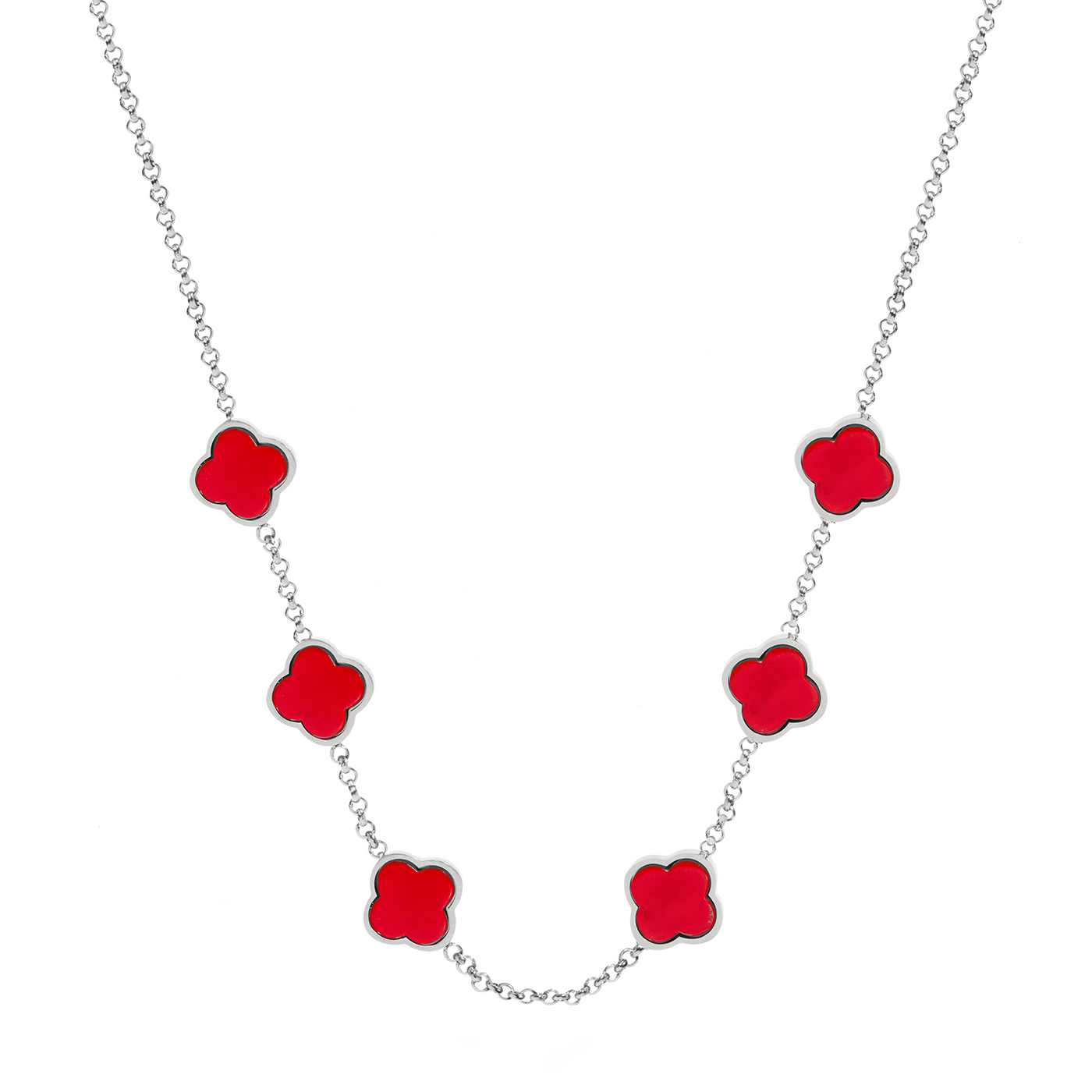 Red Custom Clover Name Necklace (Silver)