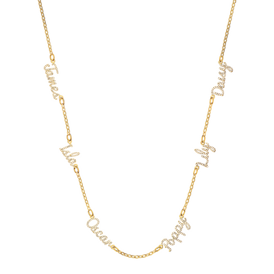 Multi Crystal Cursive Name Necklace (Gold)