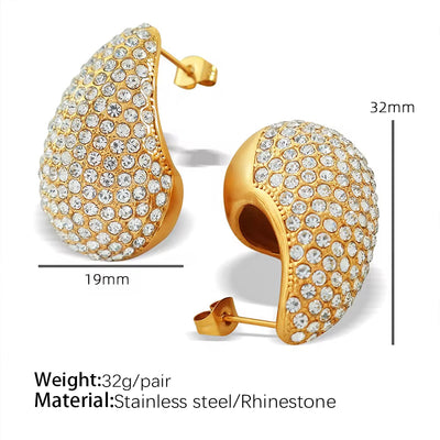 JEWELRY EH200-1 French Gold Large Teardrop Earrings Set Diamond Gum Bead Earrings Exaggerated Earrings