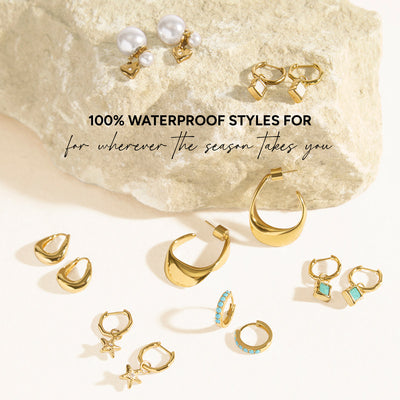 Molten Amazonite Stone Huggie Earrings (Gold)