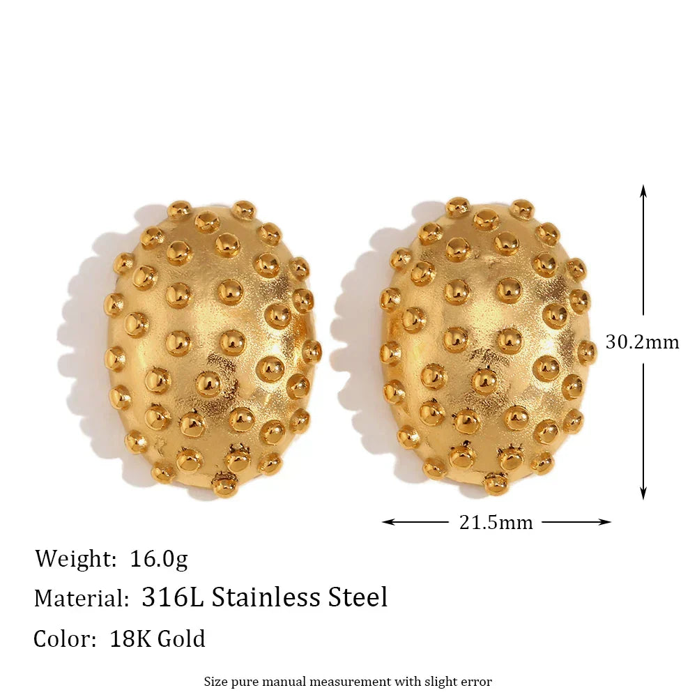 Chunky Earrings Oval Beaded Cactus Stud Earrings Trendy Earrings 2024 Gold Plated Stainless Steel Jewelry