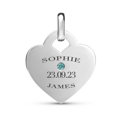 Birthstone Heart Token Pendant (Silver)