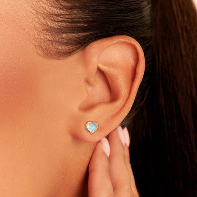Blue Heart Stud Earrings (Gold)