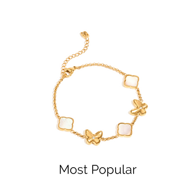 Pearl & Fluted Butterfly Bracelet (Gold)