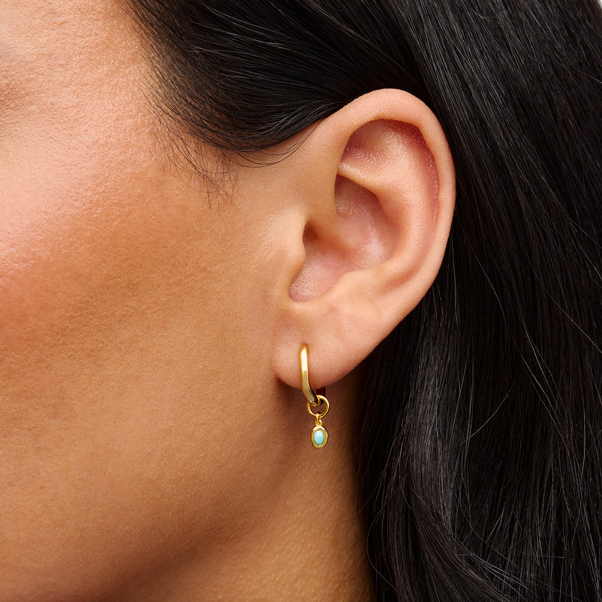 Fine Molten Huggie Earrings (Gold) - Amazonite