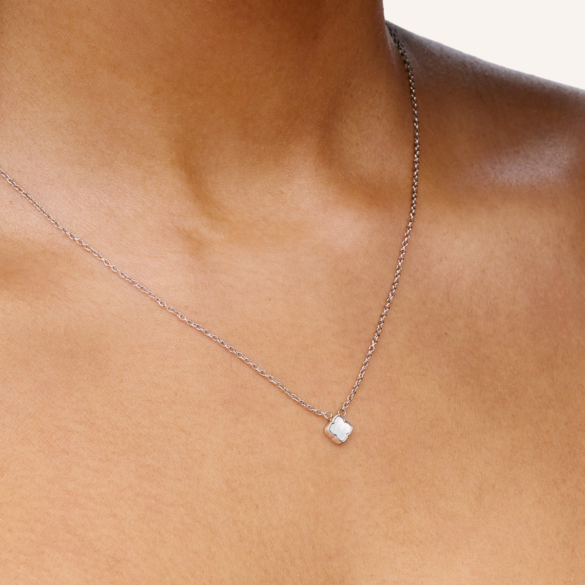Mini Pearl Clover Necklace & Bracelet Set (Silver)
