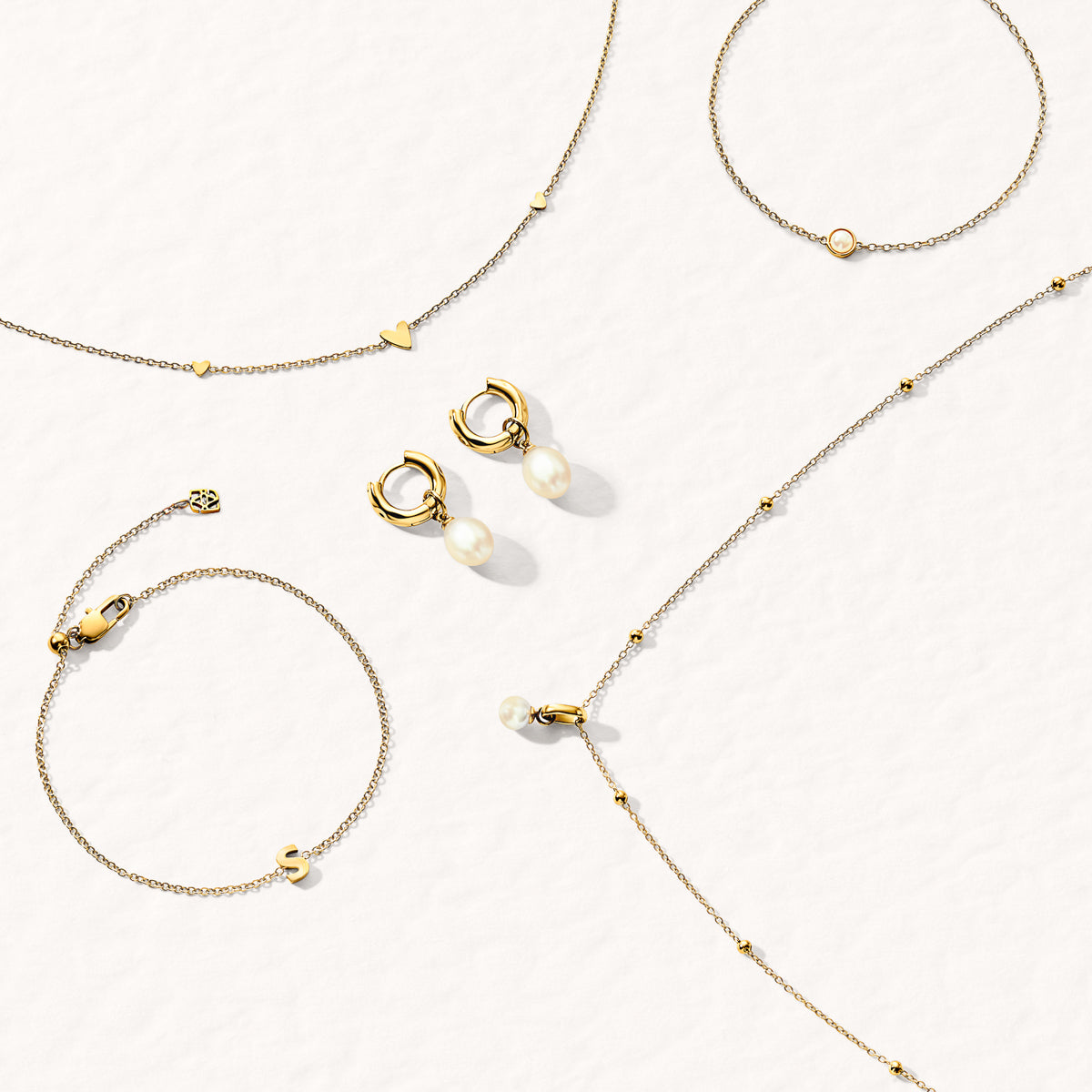 Initial & Pearl Bracelet Set (Gold)