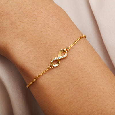 Aquamarine Stone Infinity Bracelet (Gold)