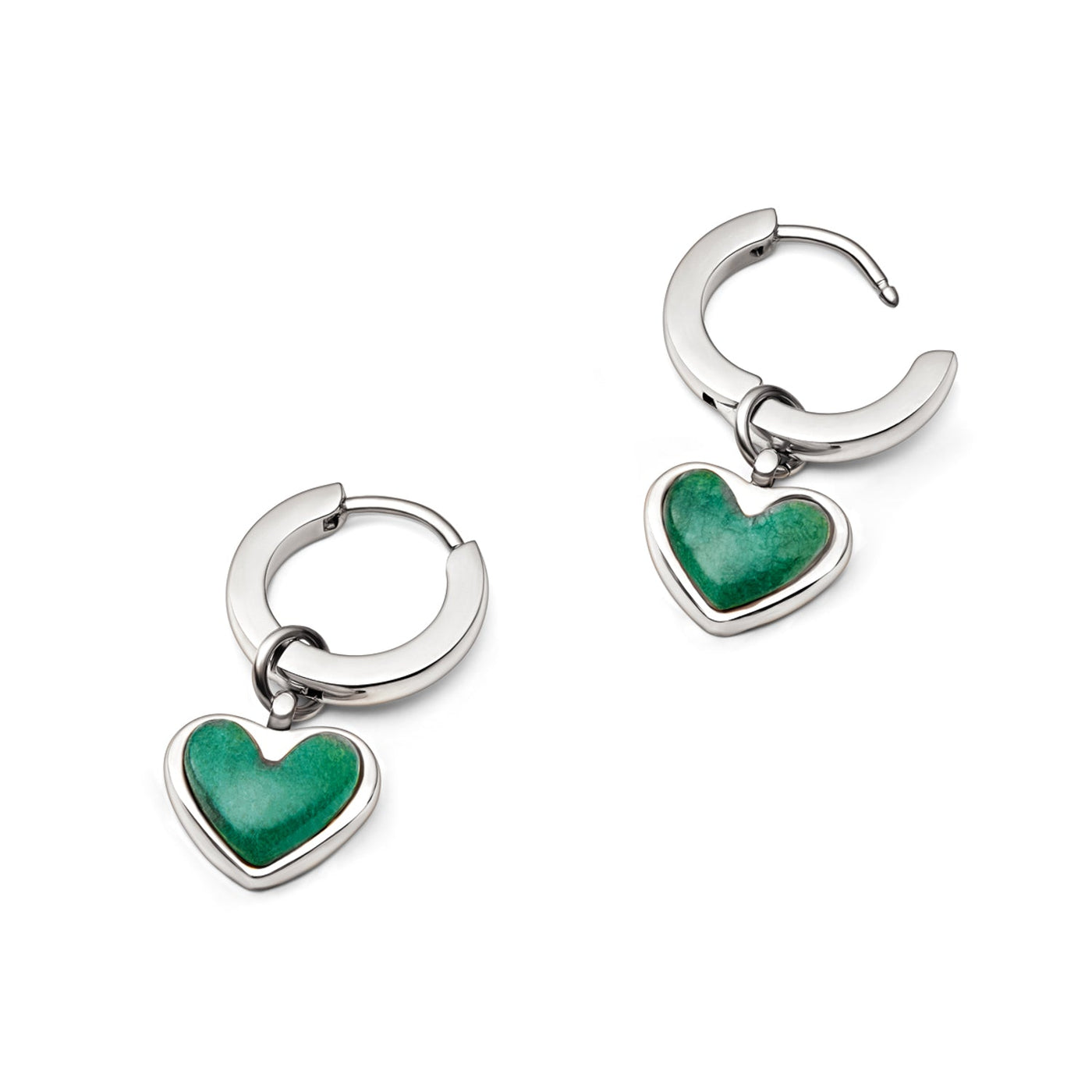 Green Quartz Heart Huggie Earrings (Silver)