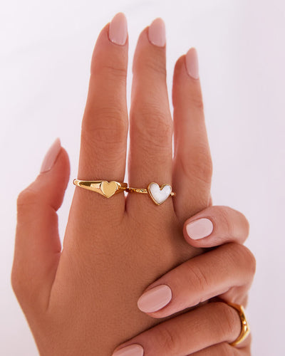 White Quartz Heart Earring & Ring Set (Gold)