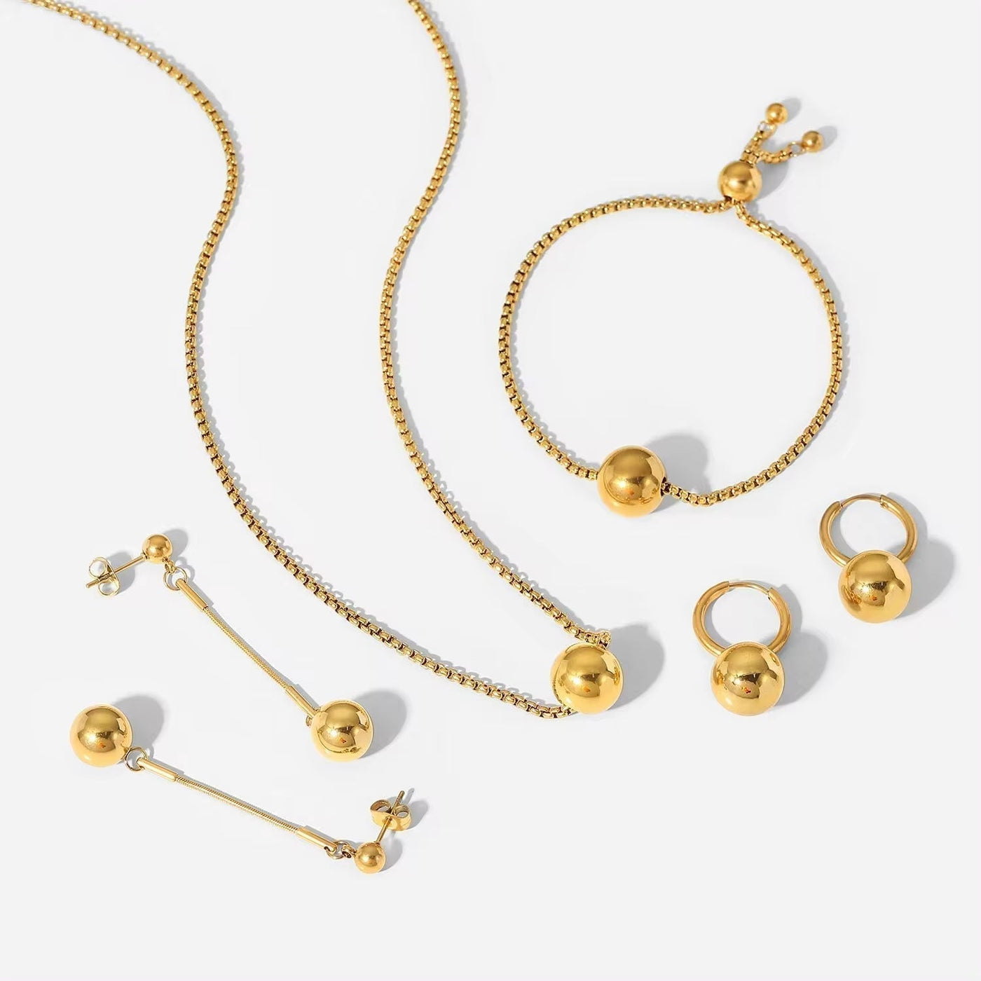 Drop Shipping Ins Ball Pendant Ring Earrings Necklace Stainless Steel Gold Plated Jewelry Accessories Set for Women